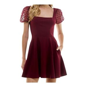 NWT Women's City Triangles Tie Back Dress Size 17 Burgundy Deep Ruby Lace Sleeve